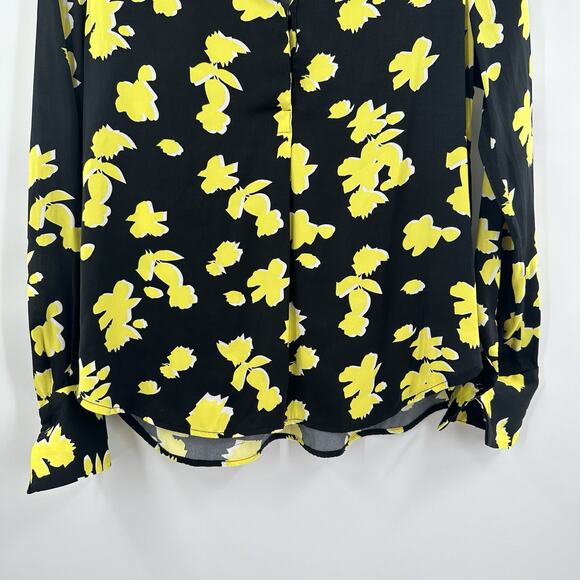 David Lerner Blouse Womens XS Black Yellow Floral Office Career Bright Button - Picture 3 of 10